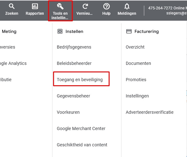 Stap 3 Gebuiker toevoegen aan Google Ads Manager account