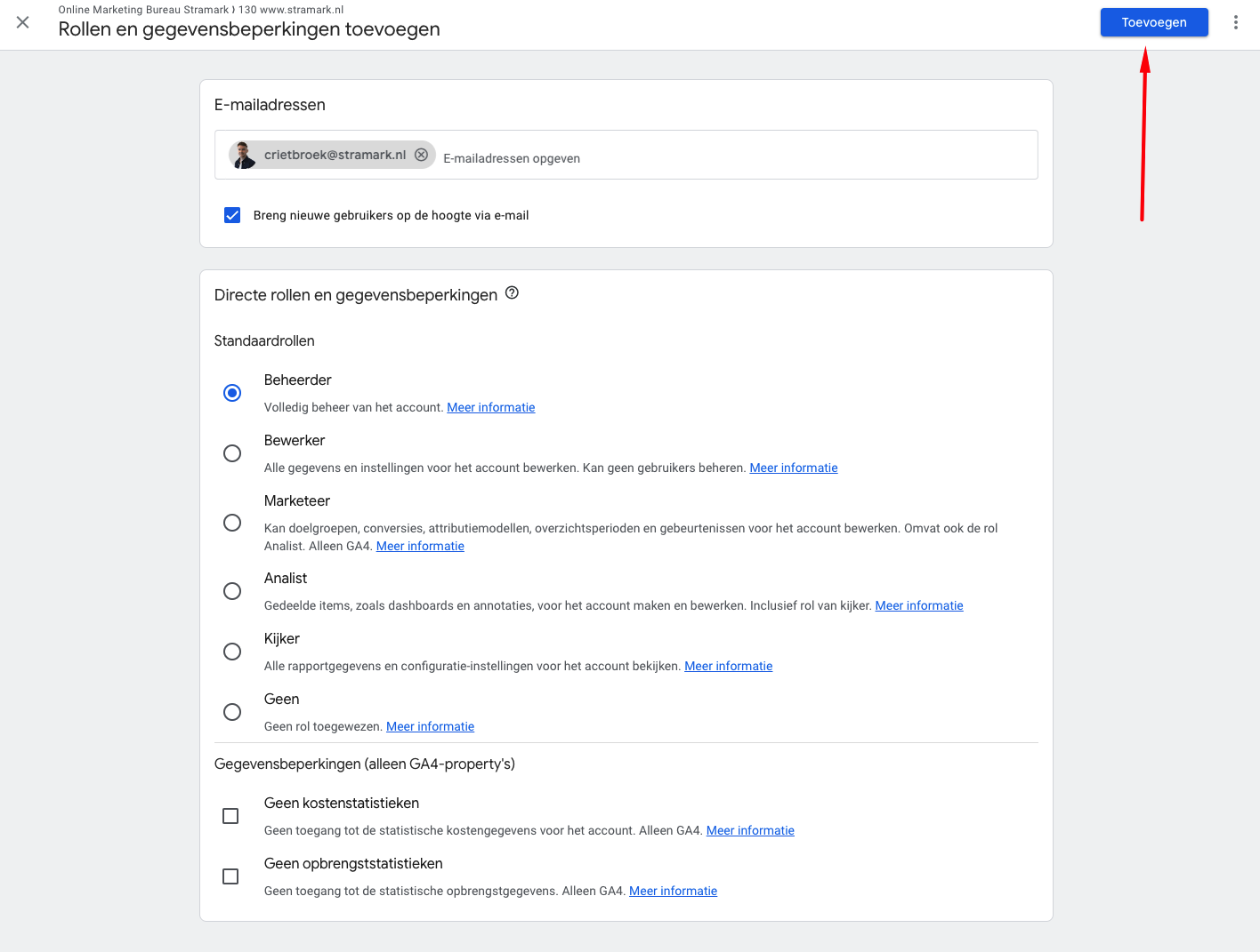 Stap 7 GA4 gebruiker toevoegen