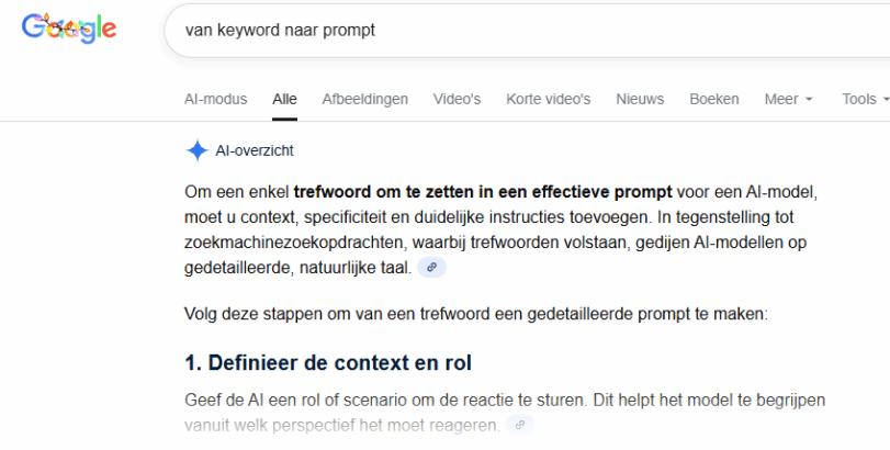 van keyword naar prompt
